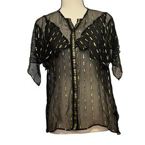 Zadig & Voltaire Sheer Tania ShinyTop, Black & Gold, Size; XS
